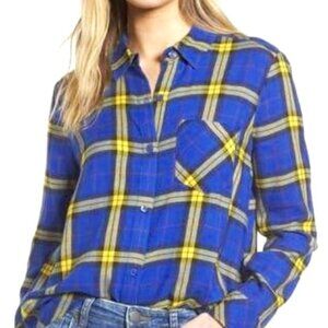 BP NWOT Plaid Blue Yellow Check Shirt XS